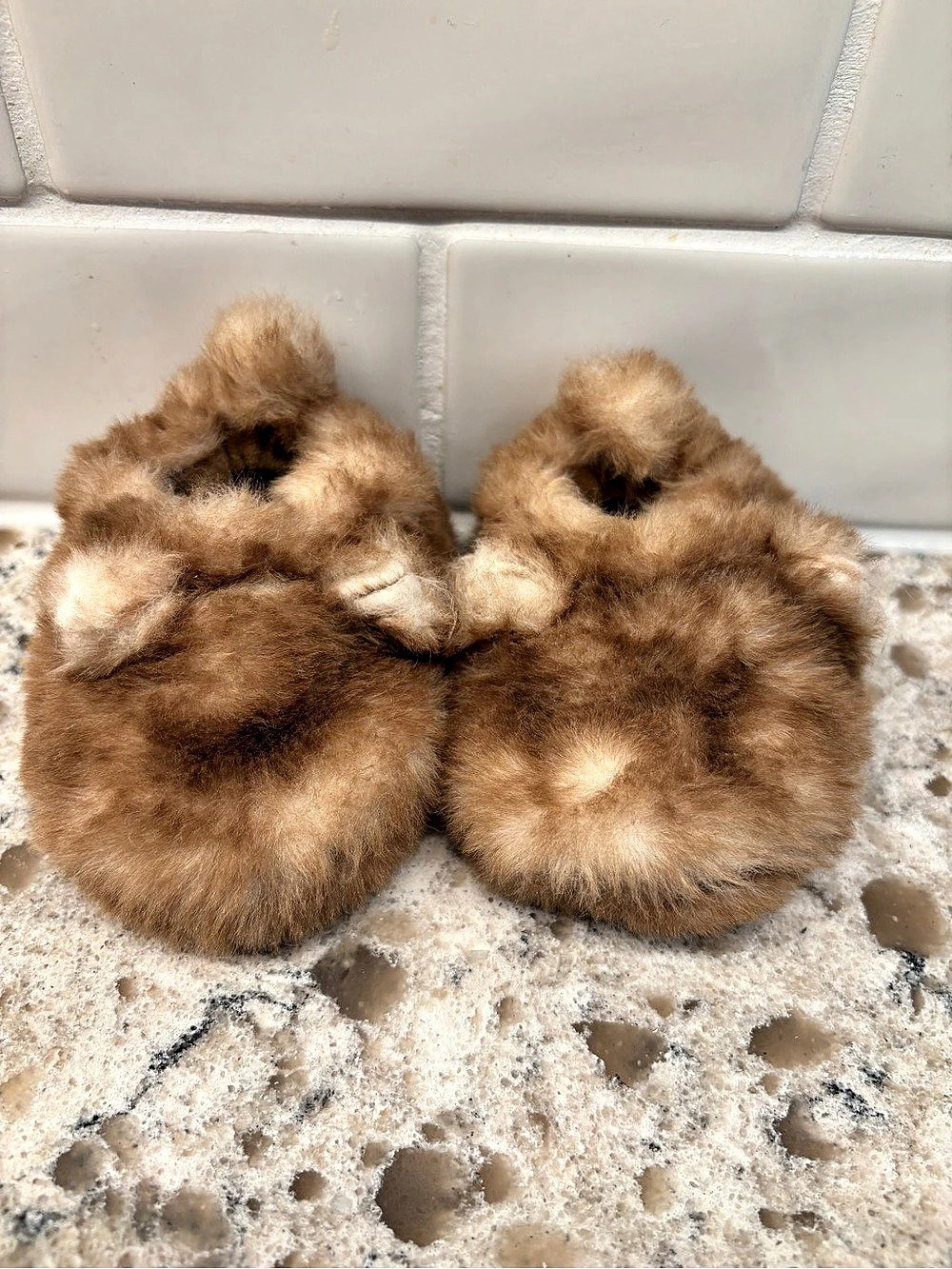 Carter's Baby Faux Fur Slippers Brown Baby 3-6M Fuzzy Warm Soft Infant Shoe